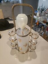 Vintage Libbey Gold Leaf Glass Liquor Pump Decanter and 6 Shot Glasses Works picture