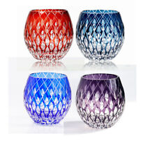 Set Of 4 Crystal Edo Kiriko Traditional Style Craft Collected Rock Glass 330ml picture