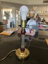 Vintage Leviton 11 1/2 Inch Clear /Red Lucite Lamp With Brass Colored Base-WORKS picture