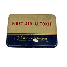 Vintage Johnson & Johnson First Aid Kit Autokit with Contents Scissors USA Made picture