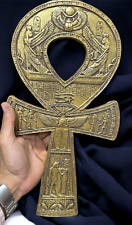 Egyptian Antique Golden Key Of Life God Ankh Engraved With Pharaonic Symbols BC picture
