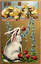 Easter Bunny Rabbit Chicks Floral Embossed Antique Postcard c1910 picture