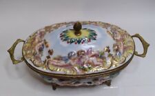 Antique French Porcelain & Ormolu Hinged Box Keepsakes Jewelry picture