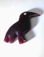 Antique Carved Cherry Red Amber Bakelite Raven Bird Pendant Charm Bead Toy picture