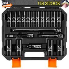 Metric Deep Impact Socket Set CR-V Steel 20-Pc 10-24mm 6-Point ANSI Compliant US picture