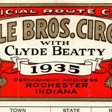 Scarce 1935 Cole Bros Clyde Beatty Circus Route Card Lock Haven Clearfield Penn picture