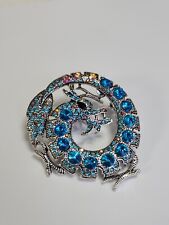 Dragon Brooch Pin Pendant Circle Encrusted Faceted Faux Gems Crystals Sparkly picture