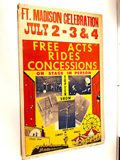 vtg 60s 70s Fort Madison Iowa IA 4th of July Circus Carnival Poster picture