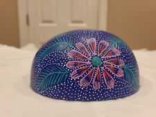 Hand Painted Gourd Bowl Native American Folk Art Floral Pink Blue Minor Scuffs picture