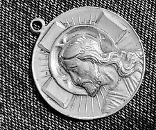 Vtg Sterling Silver Religious Jesus Medallion Pendant 