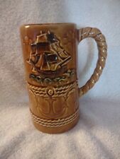 Vintage Nautical Sailing Ship Stein Mug, 7”Brown Ceramic From Japan picture