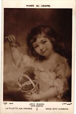Artist John Russell Pastel Portrait CHILD WITH CHERRIES France Museum Postcard picture