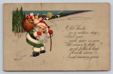 Santa Claus Burgundy Pulling Sled Child Christmas Ornament Germany c1910 P82 picture