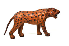 Vintage Leather Wrapped Leopard Jaguar Big Cat Figurine, In Preowned Condition. picture