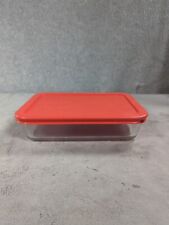 Vintage Pyrex Rectangular Clear Baking Storage Dish  3 Cups With Red Lid picture