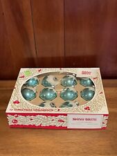 Shiny Brite vintage Christmas frosted ornaments teal turquoise 12 NOS MCM picture