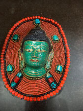 WOW Large Tibetan Hand Made Brass W/Turquoise *Buddha* Red  Beads Cloth Pendant picture
