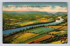 Susquehanna River PA-Pennsylvania Aerial View From Council Cup Vintage Postcard picture