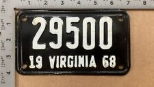 1968 Virginia motorcycle license plate 29 500 YOM DMV Harley Honda BMW 15453 picture
