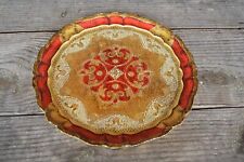 Vintage Florentina Red Orange & Gold Gilt TRAY -Hand Made - ITALY picture