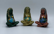Mother Earth Hand Painted Figurine 2.75” Tall •Set Of 3 (Bronze, Gold & Green) picture