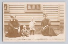 Two Ladies With Their Children RPPC Real Photo ANTIQUE POSTCARD 1282 picture