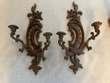 Vintage Pair Wood Syroco 2 Arm Candle Holders Wall Sconce 1958 picture