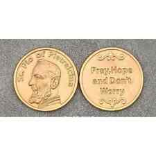St. Saint Padre Pio with Quote - Gold tone  Pocket Coin  picture