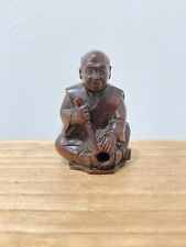 Vintage Possibly Antique Japanese Signed Wood Carved Netsuke Man with Basket picture