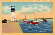 Postcard Erie Lighthouse Inlet Bay Fishing Boats Barges PA D38 picture