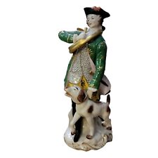  Vintage Sitzendorf Exquisite Hand Painted Porcelain Man Hunting Horn Call Dog picture