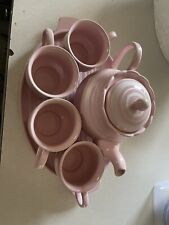 Temp-Tations 6-piece Pink Tea set, tray, 4 cups and teapot. picture
