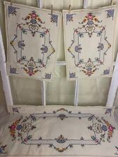 Set of 3, Vintage Embroidered Runner & 2 Placemats, Blue & Floral pattern picture
