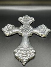 Ornate Metal Cross Wall Hanging With Floral Pattern Christian Decor Jesus Silver picture