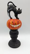 Resin Vintage Style Pumpkin Head Cat Ghost Halloween Figurine Statue picture