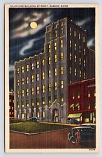 1940s Telephone Building Art Deco Full Moon Night View Bangor Maine ME Postcard picture