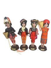 North Thai Dolls Lot Of 4 On Wood Base ~9” All 4 Need Repairs Parts Vintage picture