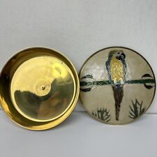 Trinket Dish Parrot Colorful Brass w/ Lid Round Home Decor Vtg Jewelry Box India picture