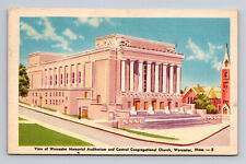 Worcester Memorial Auditorium & Church Worcester Mass Linen Postcard picture