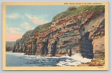 Seven Caves at La Jolla California Vintage Linen Postcard picture