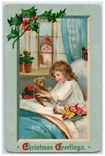 c1910's Christmas Greetings Santa On Window Brundage Embossed Antique Postcard picture