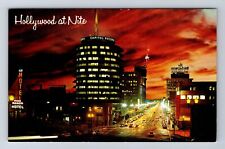 Hollywood CA-California, Hollywood At Night, Vine Street, Vintage Postcard picture