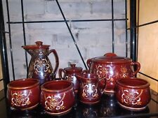 Vintage Japanese Hand Painted Moriage Brown Betty Redware 7pc Tea Set SEE Info picture