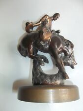 BUCKING HORSE BEING BROKE BY COWBOY NO HAT -  BRONZE picture