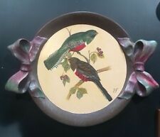 Hand Painted Wooden Tray Folk Art Bird Design Serving or Display Artisan Signed picture