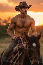 8x10 Male Model Photo Print Muscular Handsome Cowboy Shirtless Hunk -MM762 picture