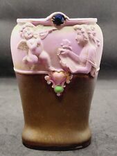 Antique SCHAFER VATER Lavender Jeweled Ladies Angels Art Nouveau Jasperwere Vase picture