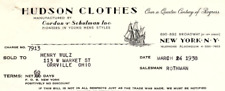 1938 HUDSON CLOTHES GORDON AND SCHULMAN N.Y. YOUNG MEN'S  BILLHEAD INVOICE Z503 picture
