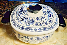 Vintage French Bohemian Onion Pattern Enameled Two Piece Rare Cook Ware Pot picture