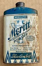 Vintage 1930,1940's Meritt Medicated Powder 2 oz.Tin Can 1/2 Full, Skin Comfort picture